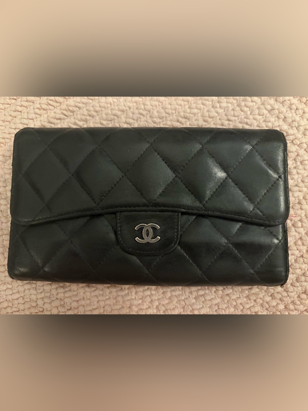 Chanel Quilted Classic Long Wallet in Black & Burgundy